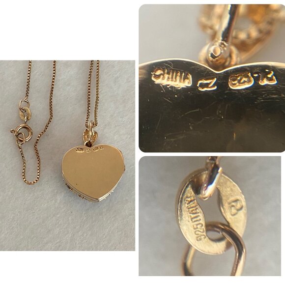 Gold Vermeil Sterling Silver 925 Pave Puffy Heart Locket Pendant Necklace 18" - Picture 10 of 16